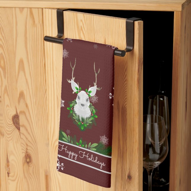 Red Reindeer Kitchen Towel (Thirds Fold)