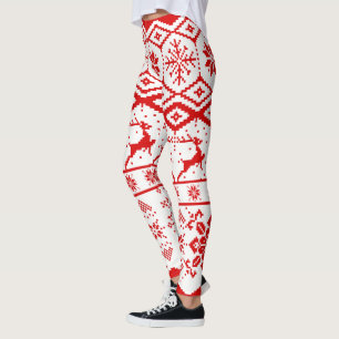 Red Reindeer Knitted Pattern Leggings