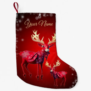 Red Reindeer Name Winter Holidays  Small Christmas Stocking