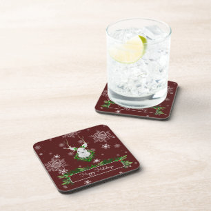 Red Reindeer Plastic Coaster