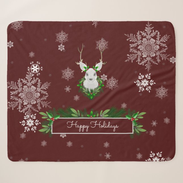 Red Reindeer Sherpa Blanket (Front (Horizontal))