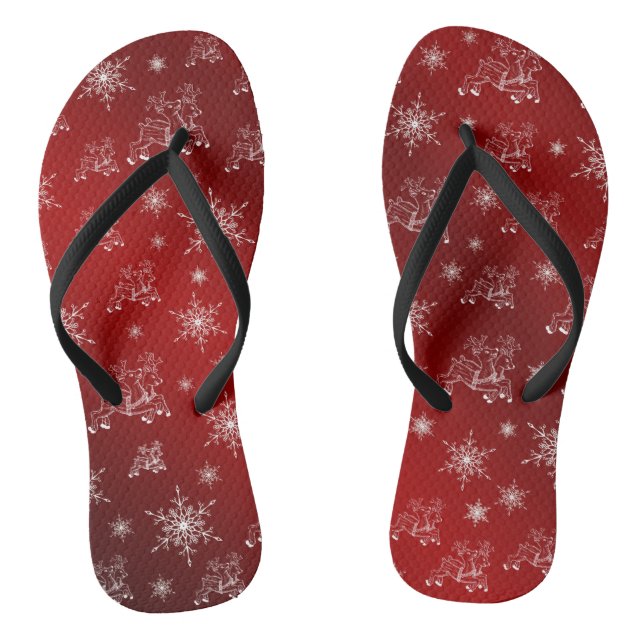 red,reindeer, star, stars, snowflake, christmas flip flops (Footbed)