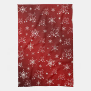 red,reindeer, star, stars, snowflake, christmas kitchen towel