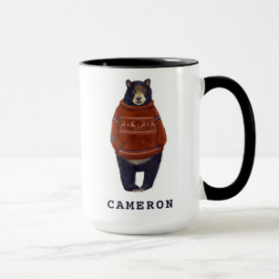 Red Reindeer Sweater Bear   Add Your Name Mug
