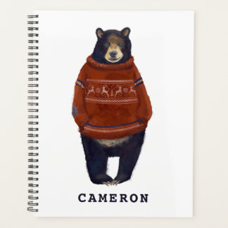 Red Reindeer Sweater Bear | Add Your Name Planner
