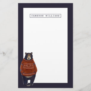 Red Reindeer Sweater Bear   Add Your Name Stationery