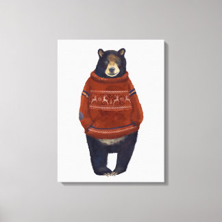 Red Reindeer Sweater Bear Canvas Print