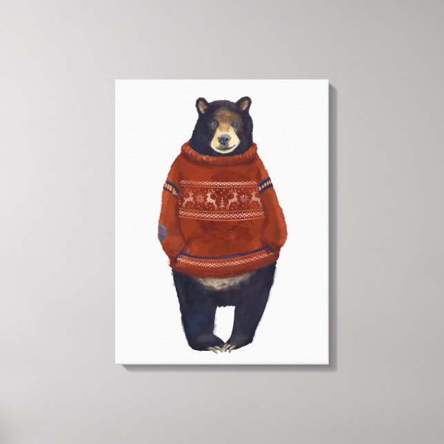 Red Reindeer Sweater Bear Canvas Print (Front)