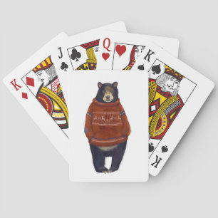 Red Reindeer Sweater Bear Playing Cards