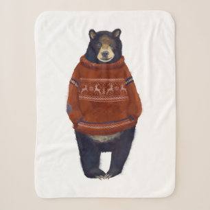 Red Reindeer Sweater Bear Sherpa Blanket