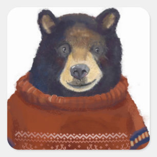 Red Reindeer Sweater Bear Square Sticker