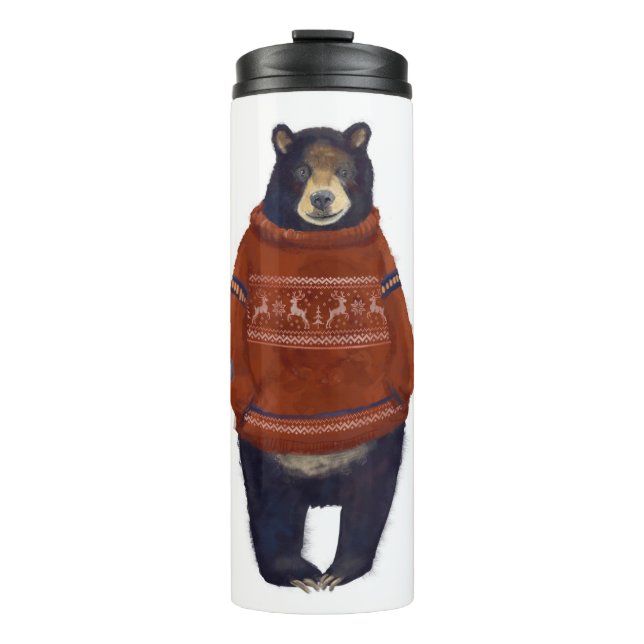 Red Reindeer Sweater Bear Thermal Tumbler (Front)