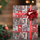 Red Reindeer Tis the Season Custom Photo Christmas Wrapping Paper<br><div class="desc">An elegant white deer leaps over the Christmas words Tis the Season to be Jolly on this beautiful red holiday gift wrap. Classic elegance with a pretty reindeer over gorgeous calligraphy and your family photo collage above your custom text. Personalized photo collage Christmas wrapping paper.</div>