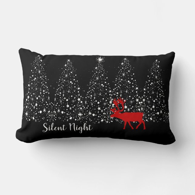 Red Reindeer White Christmas Tree Silent Night  Lumbar Pillow (Front)