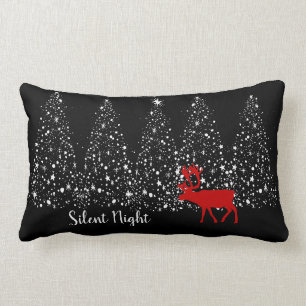 Red Reindeer White Christmas Tree Silent Night  Lumbar Pillow