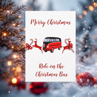 Red Reindeers Candy Stick Christmas Bus Card