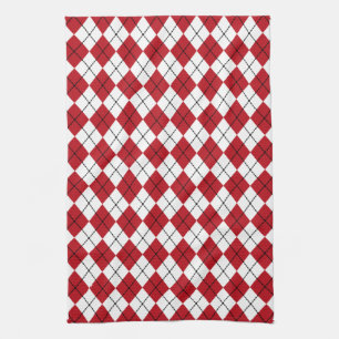 Red Retro Argyle Kitchen Towel Gift