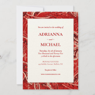 Red Retro Bandanna Paisley Faire-part de mariage