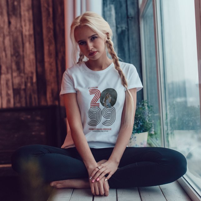 Red Retro Big Numbers Class of Senior Photo T-Shirt (Creator Uploaded)