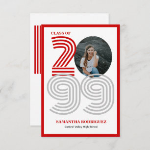 Red Retro Big Numbers Graduation Photo Invitation
