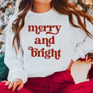 Red Retro Boho Typography   Merry and Bright Sweatshirt