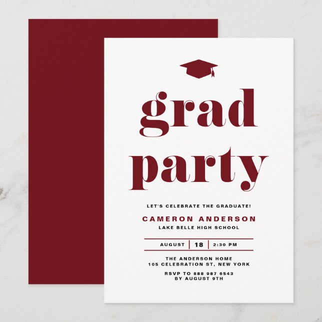 Red Retro Bold Typography Graduation Party Invitation (Front/Back)