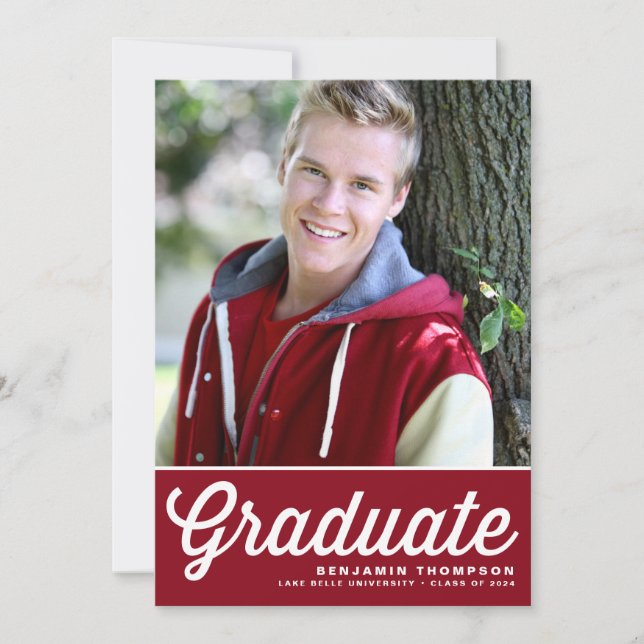 Red Retro Bold Typography Photo Graduation Invitation (Front)