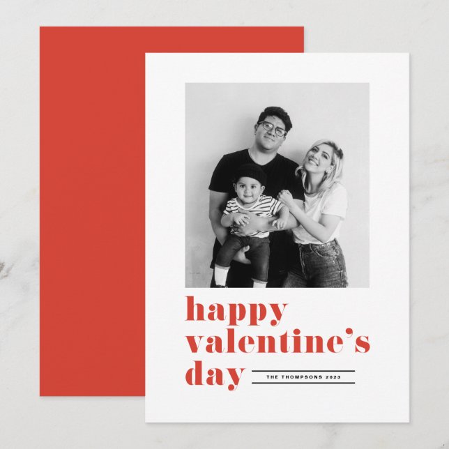 Red Retro Bold Typography Photo Valentine's Day Holiday Card (Front/Back)