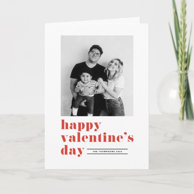 Red Retro Bold Typography Photo Valentine's Day Holiday Card (Front)