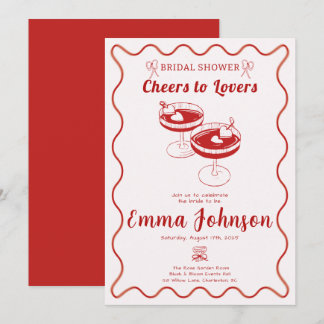 Red Retro Bridal Shower Invitation | Hand Drawn
