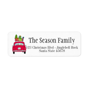 Red Retro Car Christmas Gifts label