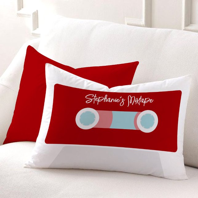 Red Retro Cassette Tape Lumbar Pillow (Creator Uploaded)