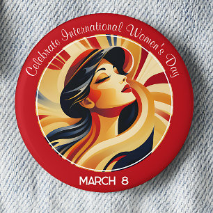 Red Retro Celebrate International Women's Day 2 Inch Round Button