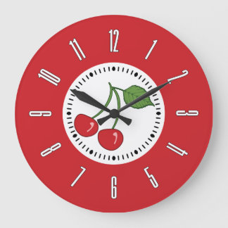 Red Retro Cherry Large Clock