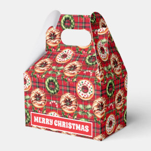 Red Retro Christmas Doughnuts Red Tartan Plaid Favor Box