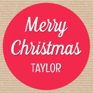 Red Retro Christmas Personalized Name Classic Round Sticker