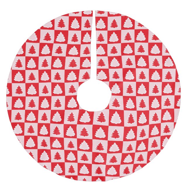 Red Retro Christmas Tree Red Tartan Plaid Brushed Polyester Tree Skirt (Front)