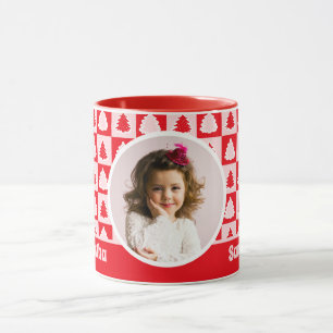 Red Retro Christmas Tree Tartan Plaid Kids Photo Mug