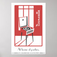 Red Retro Dansette record player Pop Art poster