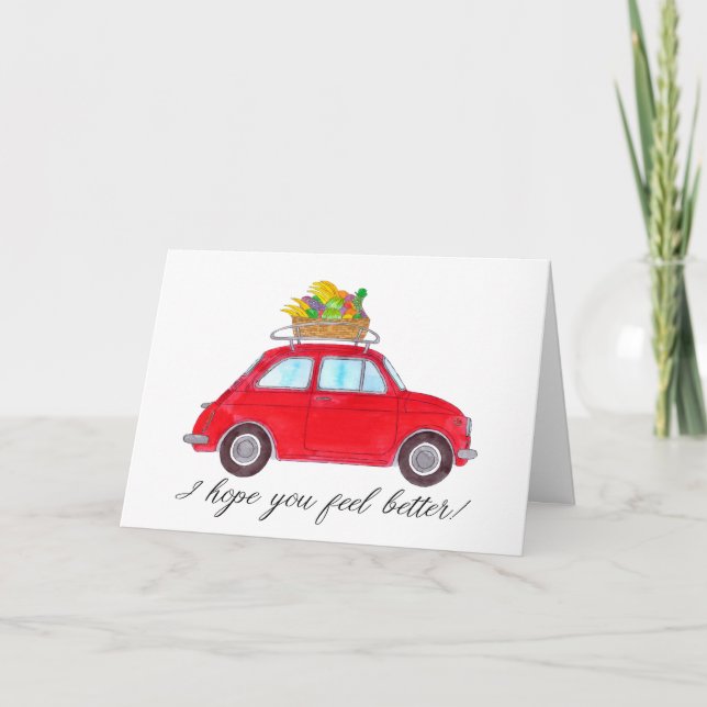 Red Retro Fiat 500 Get well Card (Front)