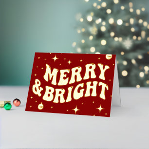 Red Retro Groovy Merry & Bright Christmas Foil Holiday Card