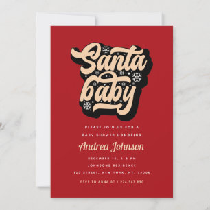 Red Retro Groovy Santa Baby Christmas Baby Shower Invitation