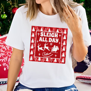 Red Retro Groovy Santa Sleigh All Day T-Shirt