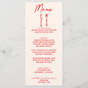 Red Retro Hand Written Drawn Quirky Unique Wedding Menu