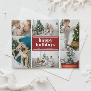 Red Retro Happy Holidays Photo Collage Holiday Postcard