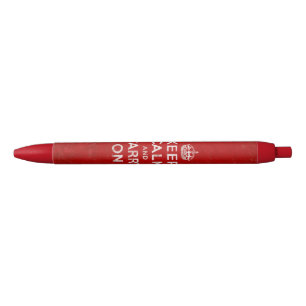 Red Retro Keep Calm and Carry On Black Ink Pen