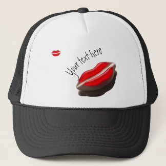 Red Retro Look Mouth Pattern Trucker Hat