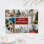 Red Retro Merry Christmas Photo Collage  Foil Holiday Postcard<br><div class="desc">Merry Christmas! Send your holiday greetings to family and friends with this customizable Christmas postcard. It features retro typography and a photo collage template. Personalize this photo collage Christmas postcard by adding your details. This gold foil Christmas postcard is available in other colours and cardstock. Matching items are available.</div>