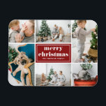 Red Retro Merry Christmas Photo Collage  Magnet<br><div class="desc">Merry Christmas! Bring a touch of holiday cheer to your home with our Customizable Photo Christmas Magnet! Perfect for displaying cherished memories, this magnet allows you to personalize it with your favourite festive photo, making it a unique addition to your holiday decor. It features retro typography and a photo collage...</div>