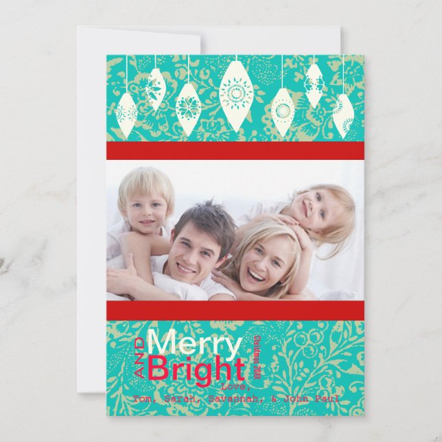 Red Retro Merry et Bright Family Carte photo (Devant)